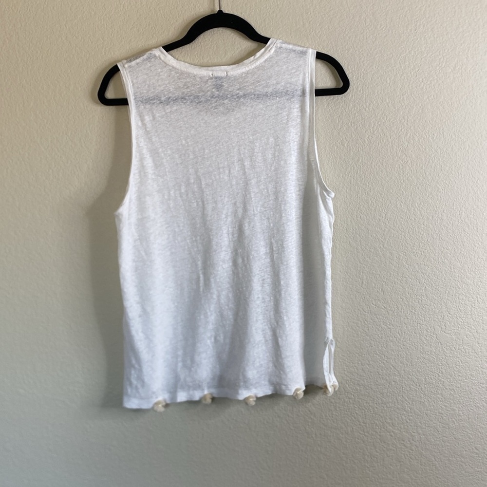 J. Crew white Sleeveless Top with Pom-Pom Trim linen white medium - Picture 4 of 4